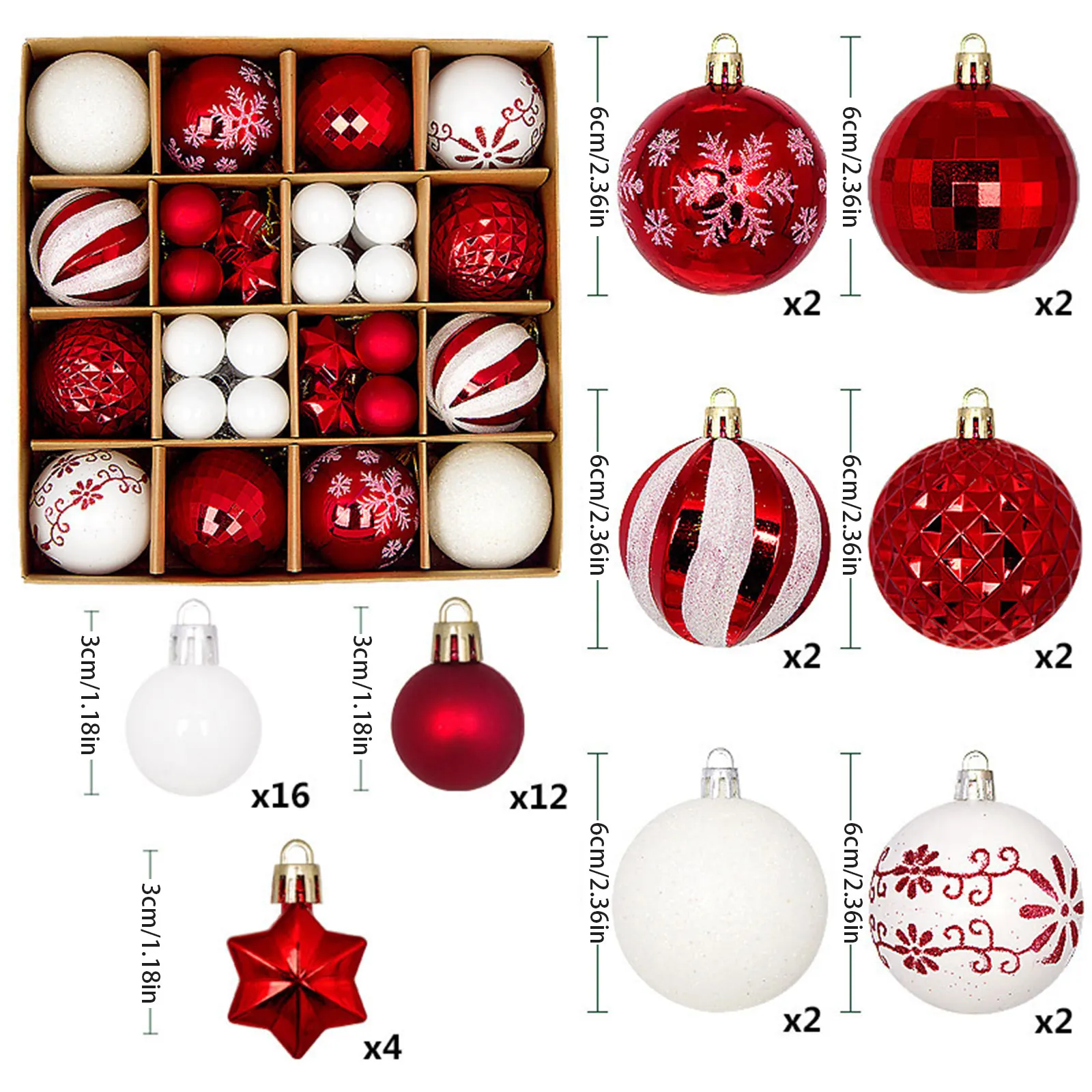 Christmas Ball Ornament Gift Box Set Assorted Blue White Snowflake Reindeer Pattern Design Holiday Festive Tree Hanging Decor view 6