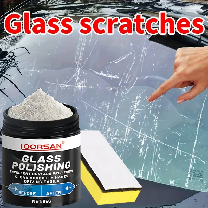 LOORSAN 85G Glass Polishing Powder - Professional Car Windshield Scratch Remover, Mirror Clarity Restorer for Campers
