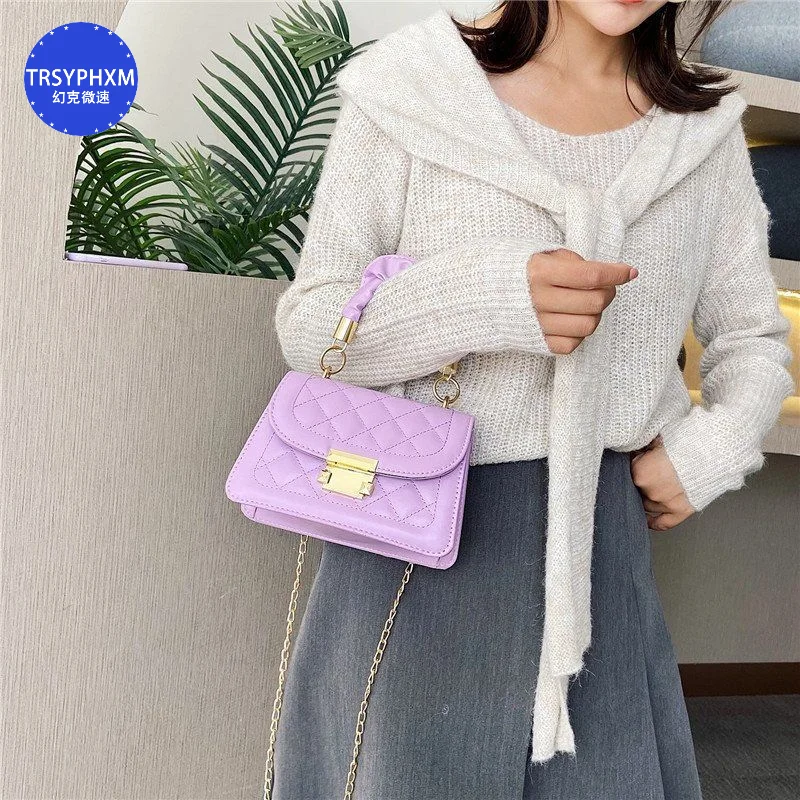 TRSYPHXM 2024 Autumn New Fashion Chain Bag Women's Crossbody Bag White Small Square Bag Simple Underarm Bag Shoulder Bag