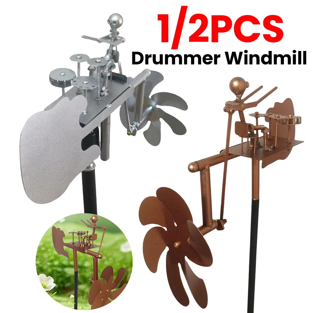 

Metal Wind Spinner Beat The Drums with The Wind Percussionist Music Figurines and Statues Outdoor Wind Sculpture for Garden Yard