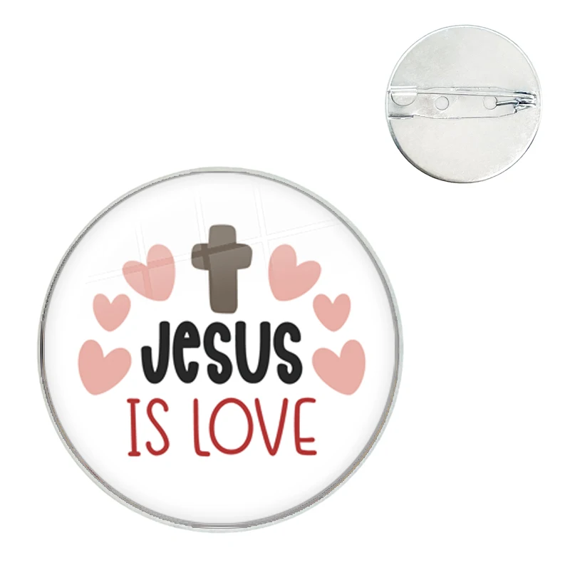 I Love Jesus Symbol Brooches Art Picture Glass Dome Cabochon Collar Pins Badge For Bag Clothes Decoration Jewelry Gift