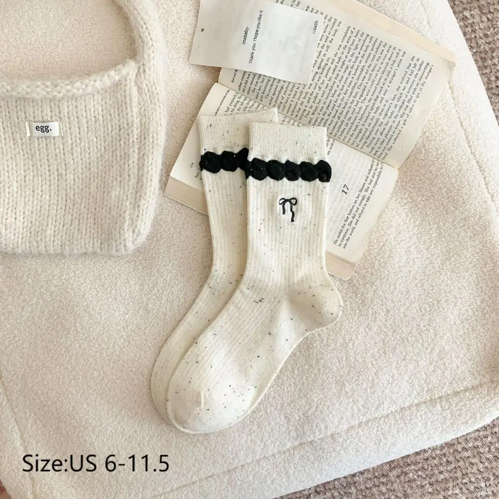 Süße Warm Halten Gestrickte Socken Einfarbig Stickerei Bowknot Mittelrohr Socken Verdickt Atmungsaktive Frauen Socken Mädchen