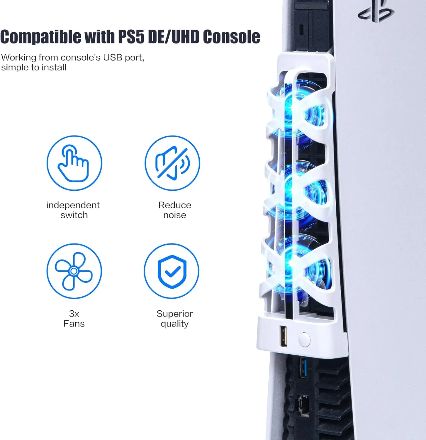 2025 Neue PS5-Lüfter für PlayStation 5-Lüfter, PS5-Discs-Edition und Digital Edition mit RGB-Beleuchtung und USB 3.0-Anschluss