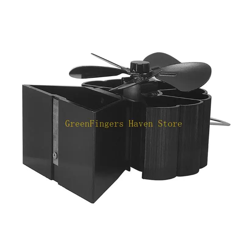 F68D 5 شفرة سوداء موقد مروحة سبائك الألومنيوم صامت كفاءة توزيع الحرارة الموقد مروحة سجل الخشب الموقد التدفئة مروحة