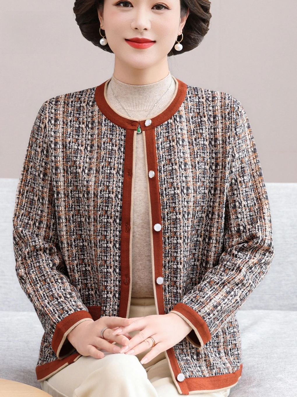 

Spring Autumn Knitted Open Cardigan Women's Lightweight Warmth Middle Aged And ly Outerwear Faionable New Sle