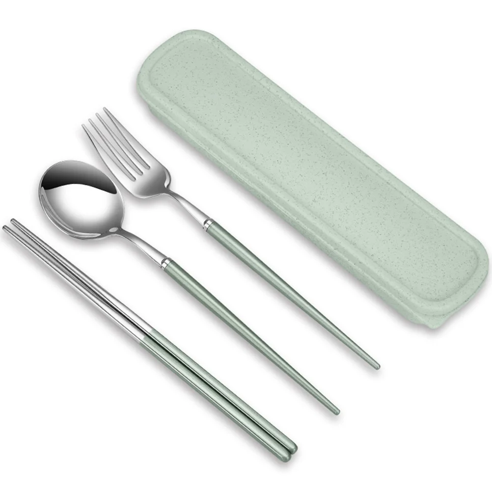 

3 Pcs Serving Utensils Chopsticks Spoon Fork Stainless Steel Cutlery Silverware Travel