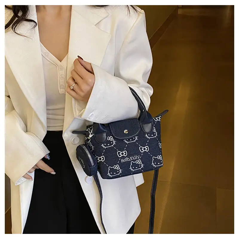 Kawaii مرحبا كيتي الدنيم محفظة لطيف الكرتون شخصية الكتف حقيبة ساعي دائم سستة جيب النساء الفتيات هدية