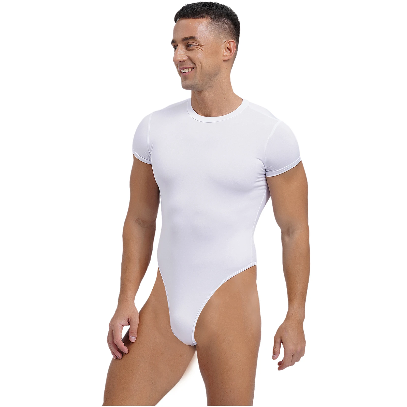 Justaucorps de sport coupe haute pour homme, manches courtes, bouton pression, entrejambe, combinaison de batterie, barboteuse, pyjama Snappies, maillot de corps, document solide, 1 pièce