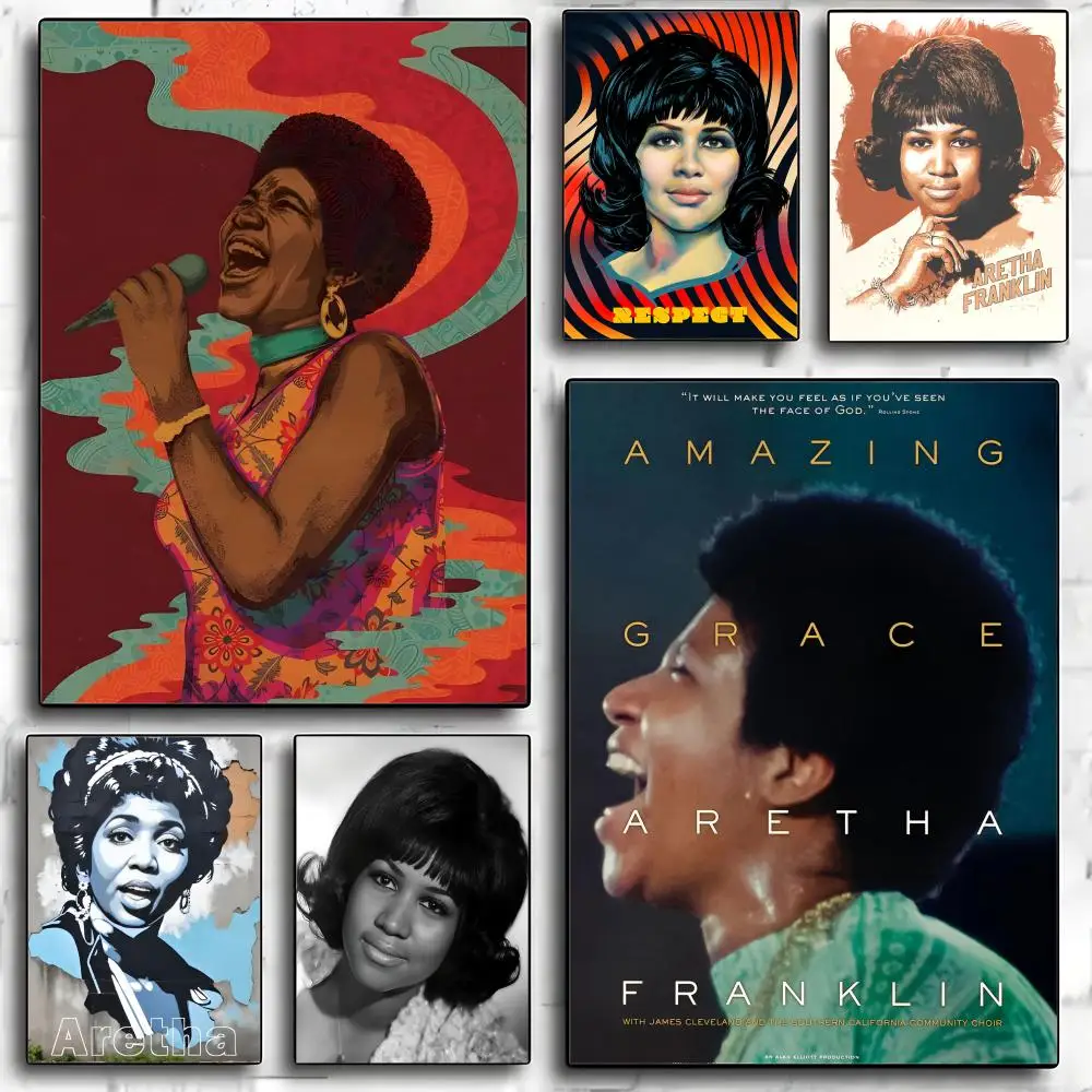 Póster de la cantante A-aretha Franklin, pegatina artística moderna de papel PP para pared, decoración minimalista para cafetería, oficina, Bar, decoración de pared del hogar, regalo