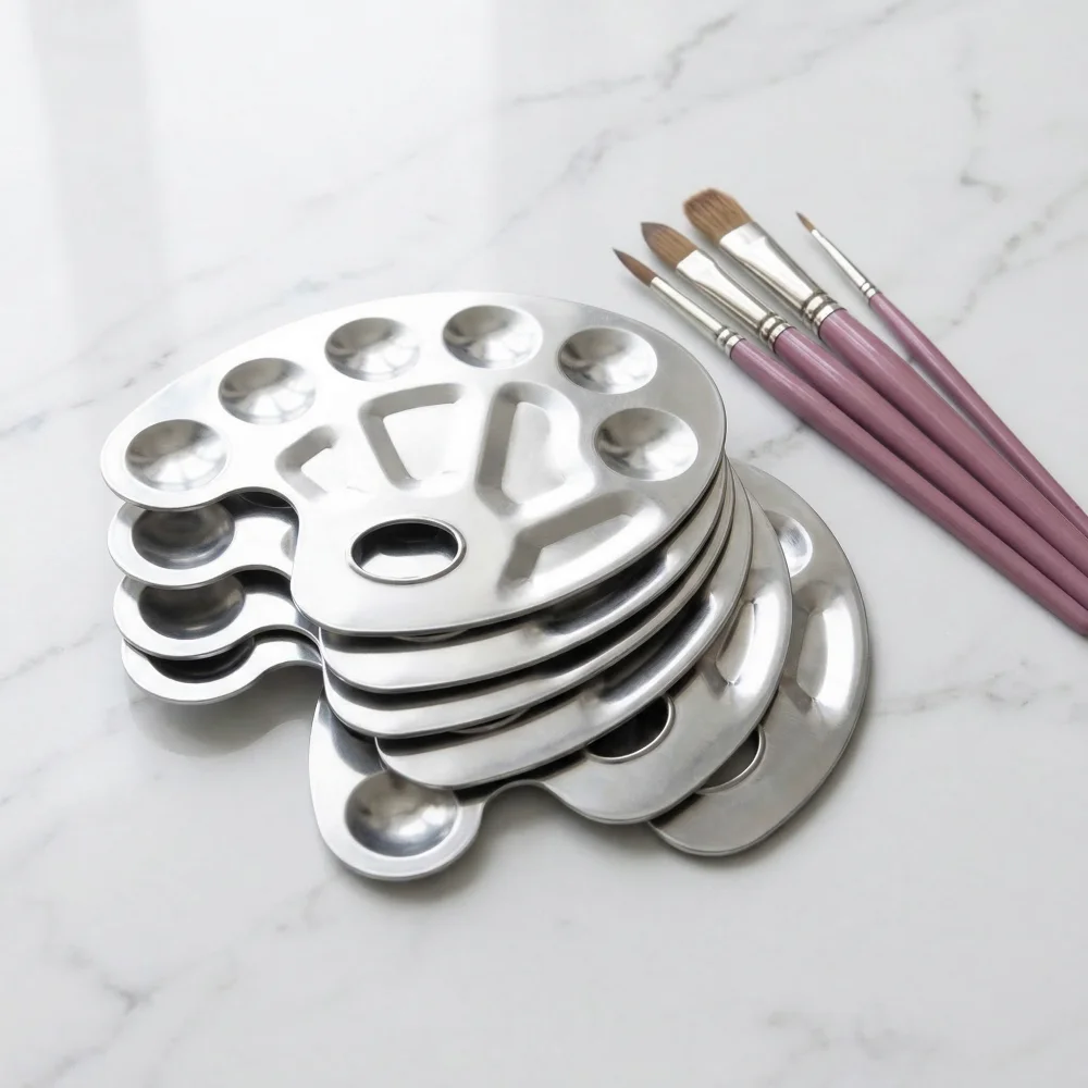 1/5/10Pcs Fish-Shaped Aluminum Palette, 10-Well Mixing Tray for Watercolor Acrylic, Lightweight Artist Supplies