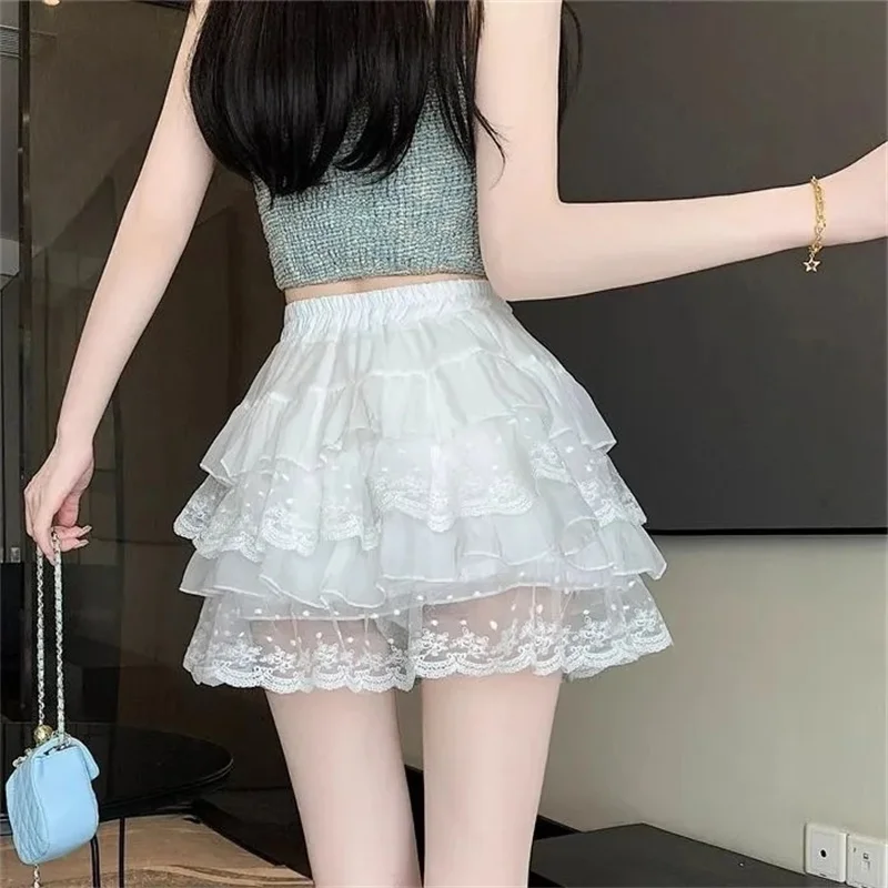 Elastic Gothic Lace Tutu Skirt Women Black Mesh Detail Petticoat Sexy Mini Tulle Skirts Party Club Wear Dancer