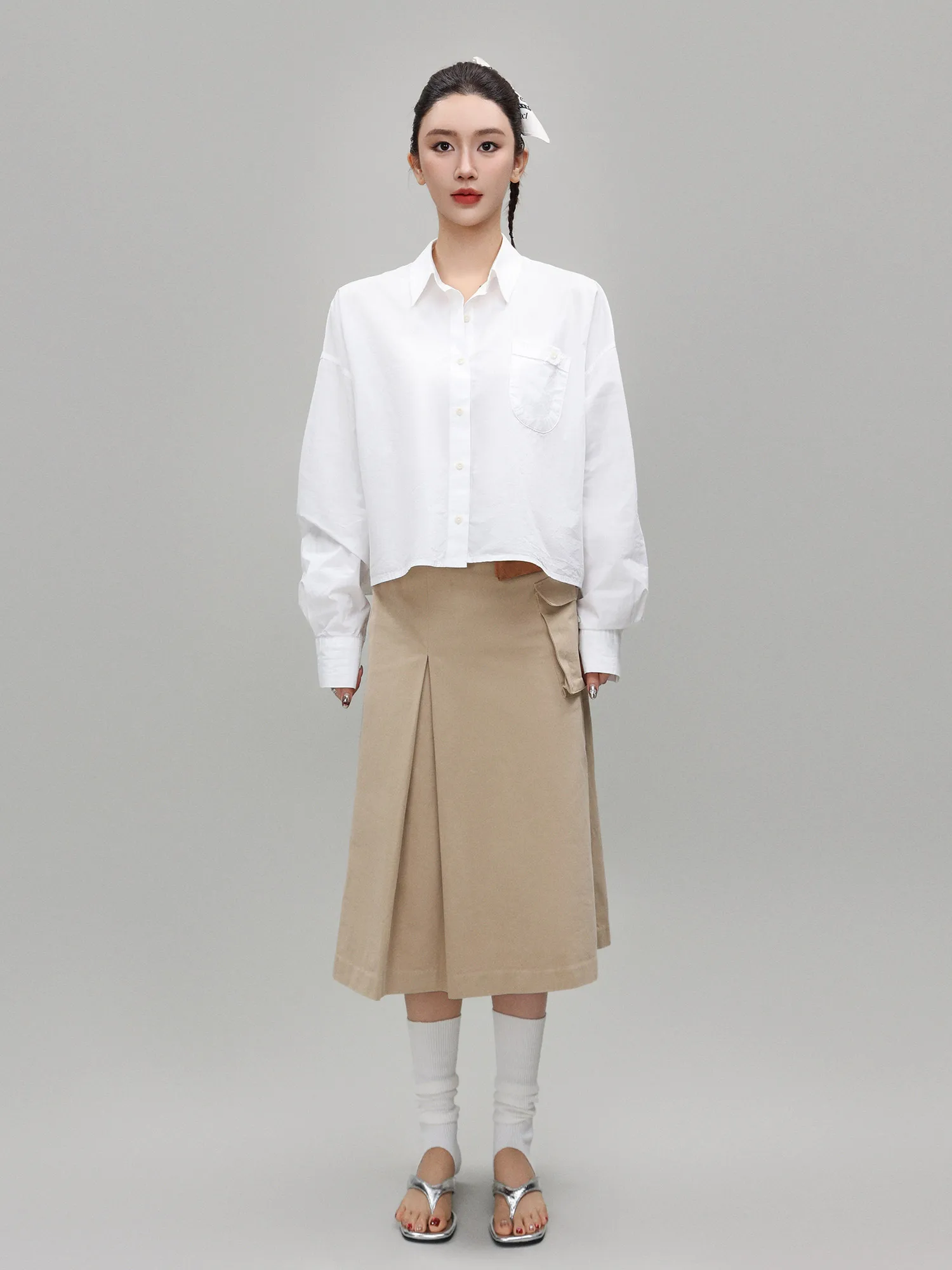 

Оригинальный дизайн, юбка-карго Aigua Khaki с одним карманом, женская длинная юбка, новая модель весна-лето, юбка средней длины