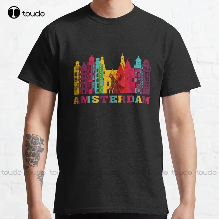 Amsterdam City Skyline Netherlands Landmark Travel Souvenir Classic T-Shirt Anime Shirts For Women Custom Aldult Teen Unisex
