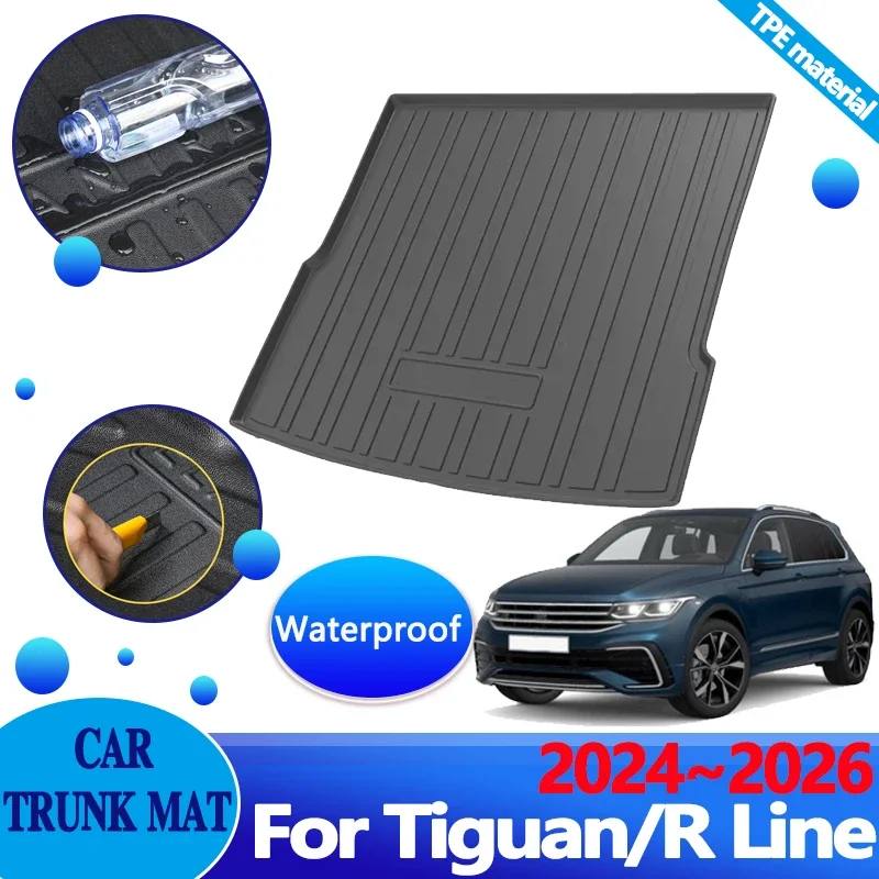 For Volkswagen VW Tiguan R Line 2024~2026 LWB 5seats Car Trunk Mat Liner Waterproof Carpet Protector TPE Storage Pad Accessories