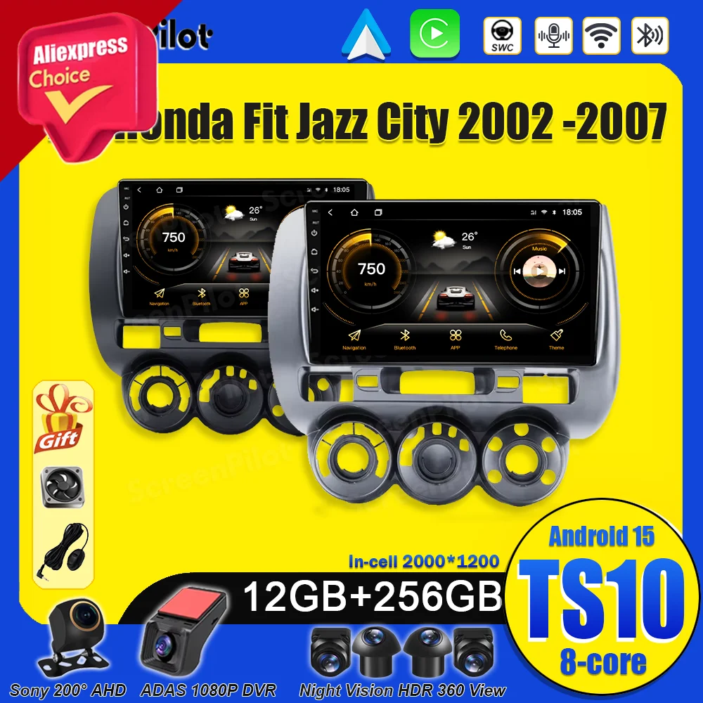 Android 15 for Honda Fit Jazz City 2002 2003 2004 2005 2006 2007 Car Radio Multimedia Video Player Wireless Android Auto Carplay