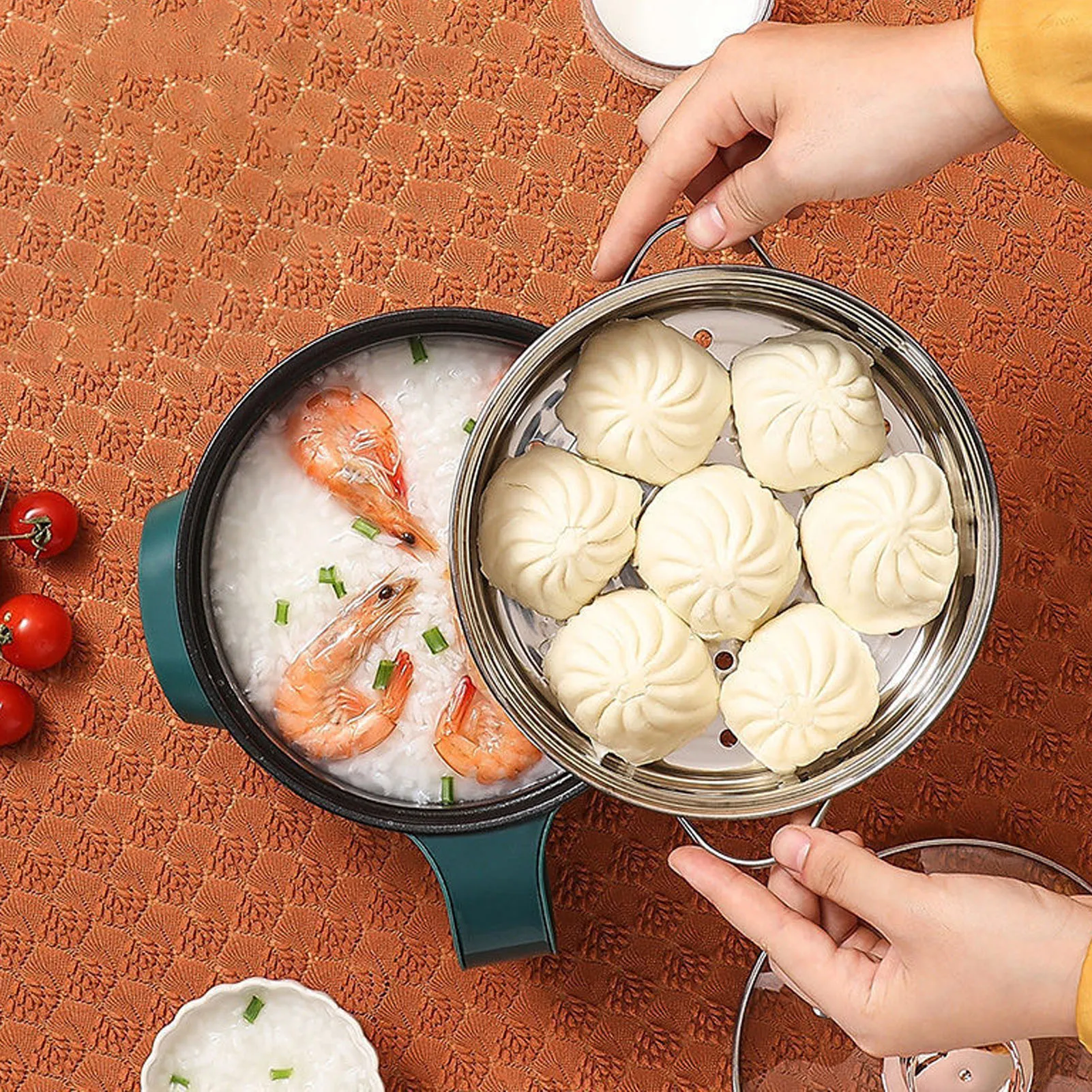 وعاء تسخين كهربائي غير لاصق سعة 1.8 لتر بقدرة 600 وات طباخ حجز ذكي صغير لحساء المعكرونة وبيض شريحة لحم ودقيق الشوفان