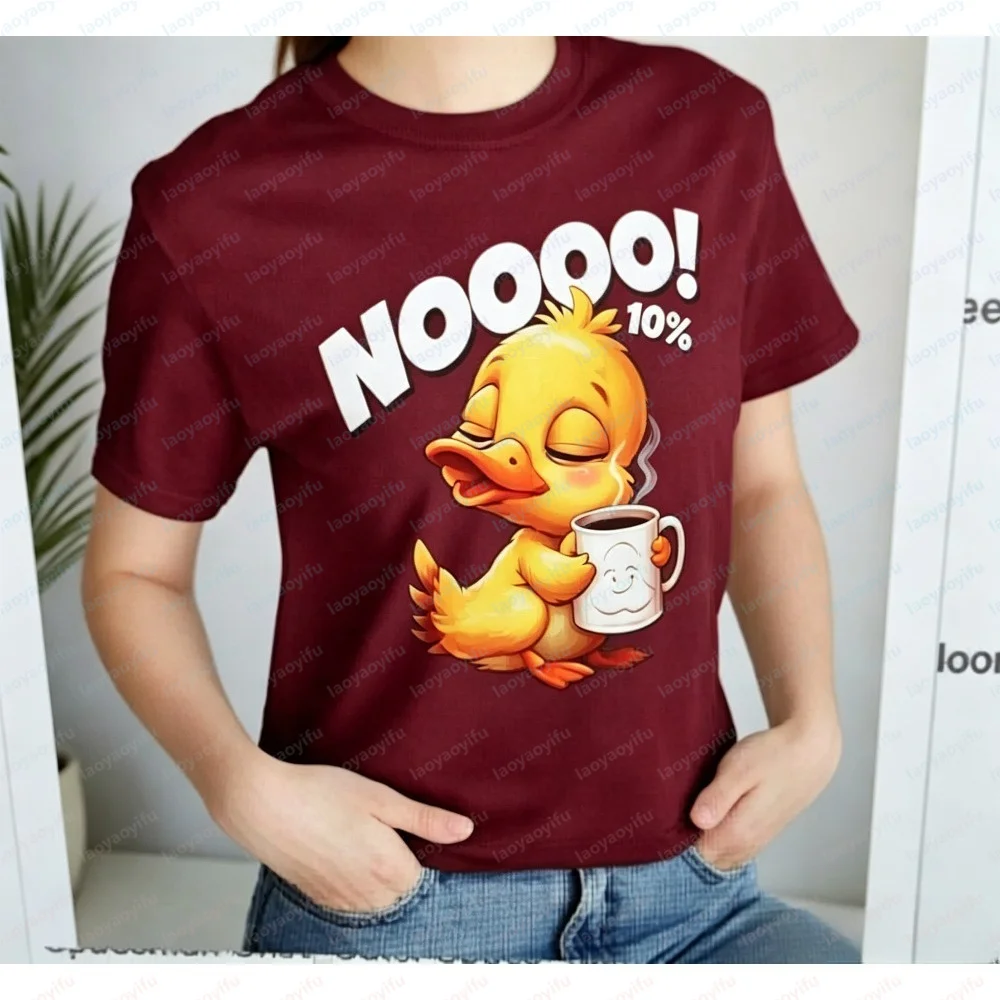 Cute Duck NOOOO Coffee Print Women T Shirt Summer Fashion Short Sleeve O-neck  Casual Streetwear Ladies Tops Breathable Clothing