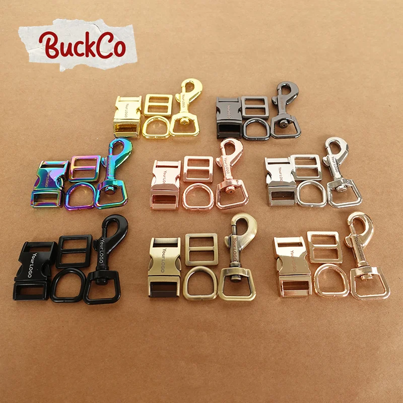 

20pcs/lot Engraved(metal buckle+adjust buckle+D ring+metal dog clasp)15mm webbing plated metal buckle dog collar parts 8 colours