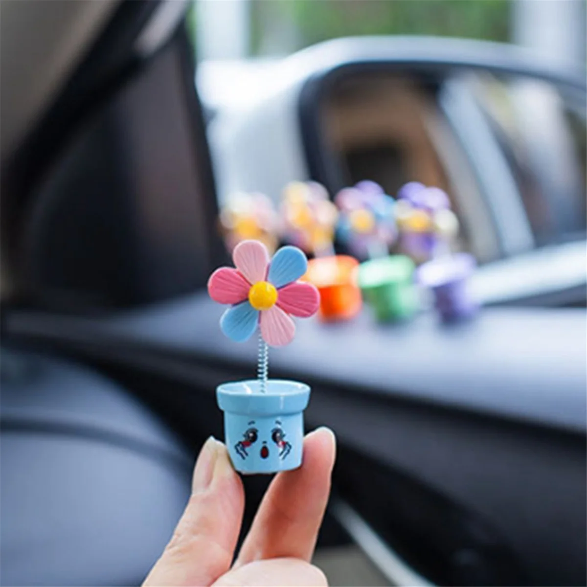 Car Dashboard Trim Flowerpot Ornament Shaking Dancing Flowerpot Cartoon Ornament Car Interior Cute Flower