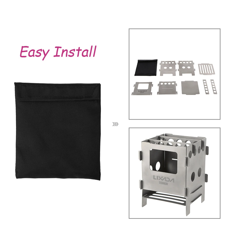 في الهواء الطلق المحمولة الفولاذ المقاوم للصدأ للطي شواء الشواء الجرف صغير الفحم نزهة موقد التيتانيوم الخشب موقد في الهواء الطلق #5