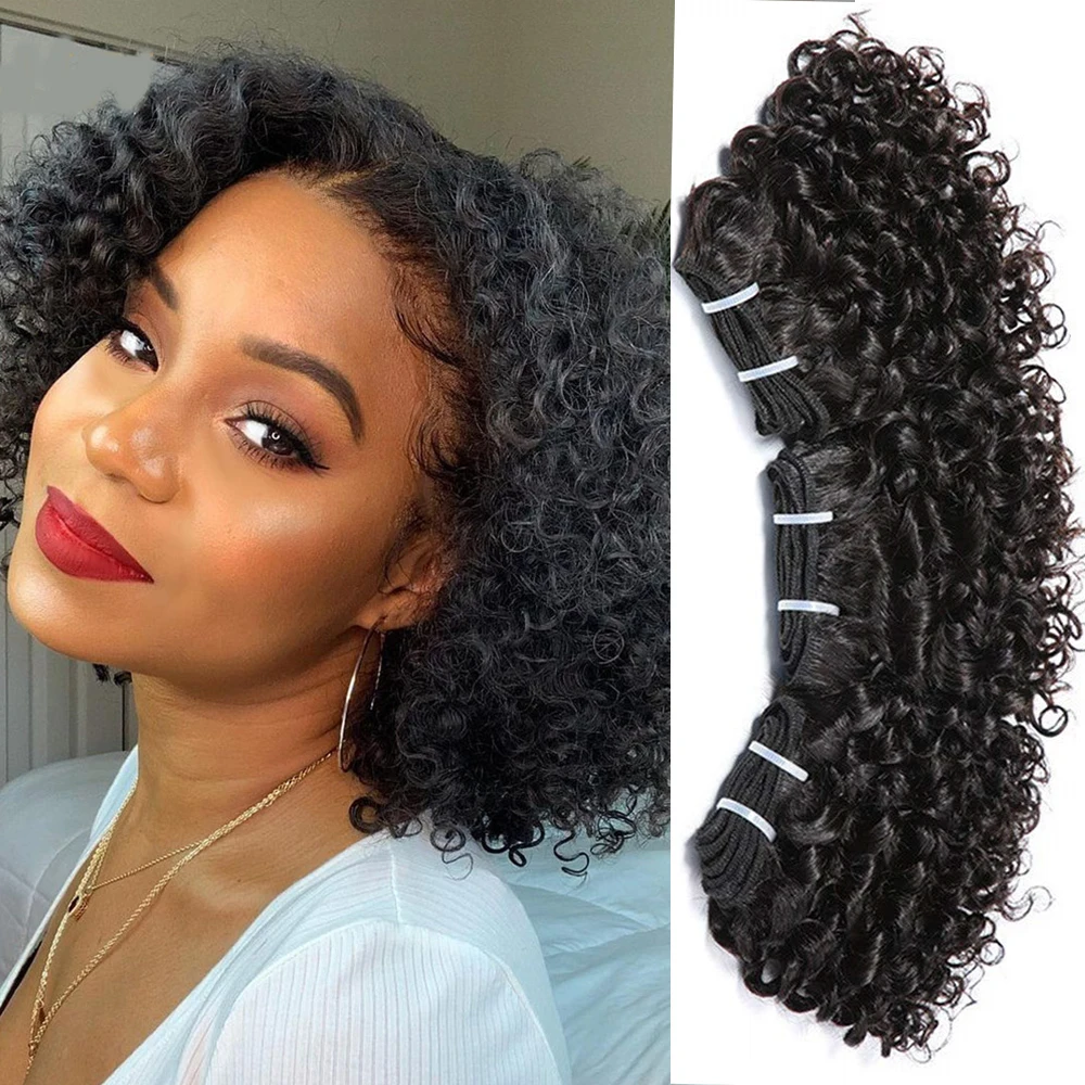 Code Calla Bouncy Curly Hair Bundles Double Draw Indian 6inch Short Cut Remy Human Hair Extensions Natural Black Brown Color