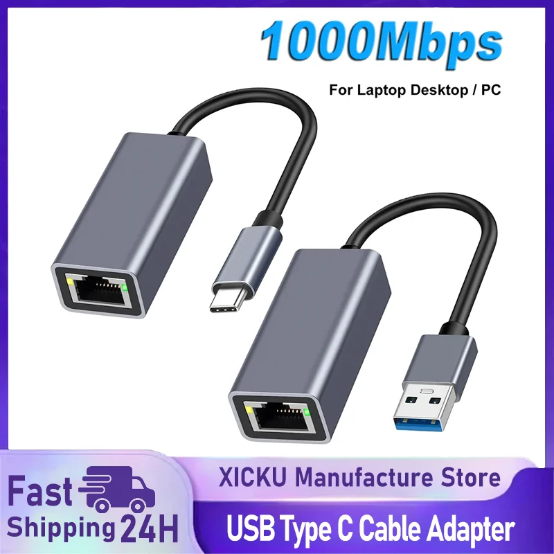 

USB Type C Ethernet Adapter 1000Mbps USB 3.0 RJ45 Network Card For MacBook PC Windows XP 7 8 10 Android USB Lan Internet Cable