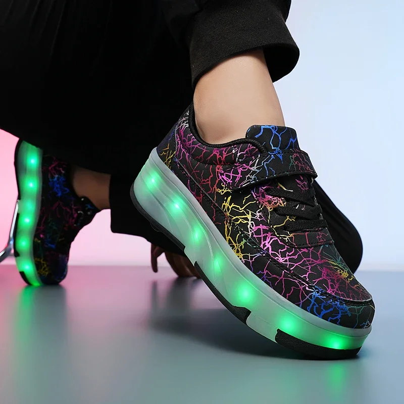 Women Speed 4-Wheel Roller Skates Fashion Boy Girl's Sneakers With Wheels Removable Dual-purpose Kids Skating Sports Shoes - Image 2