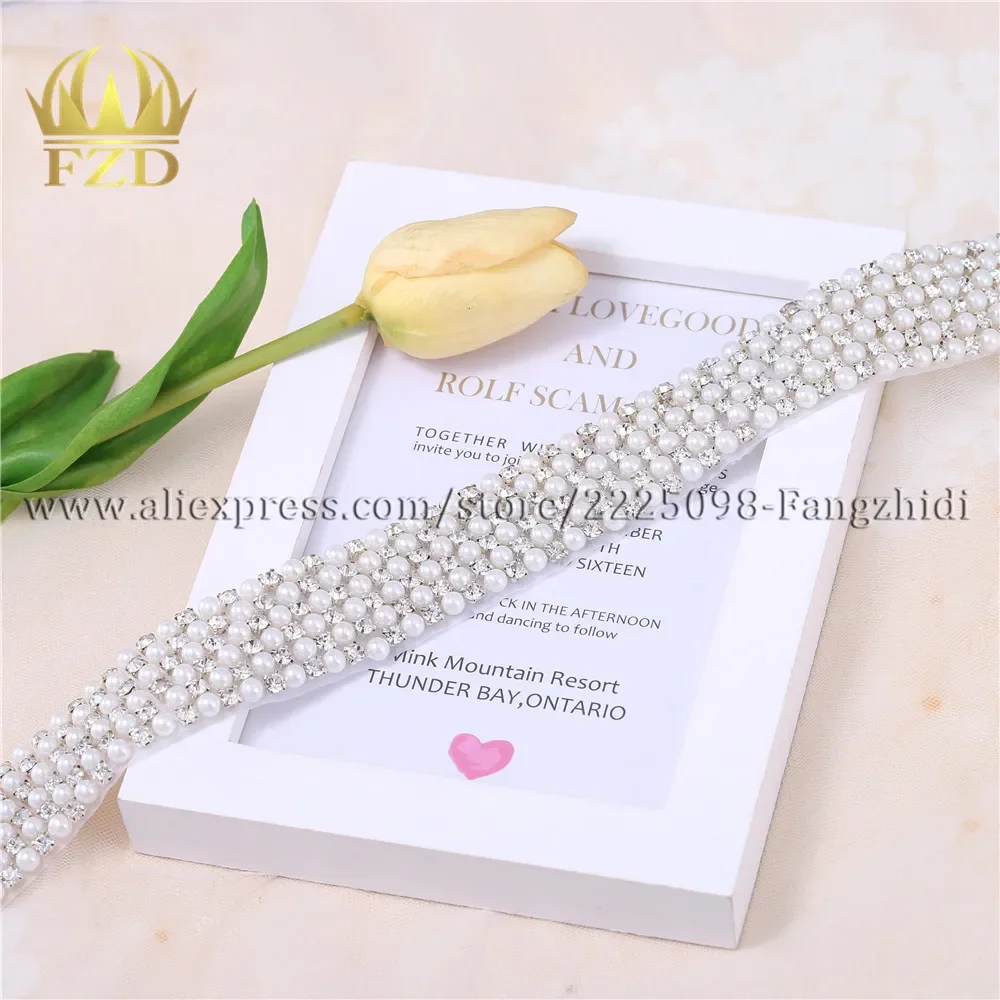 FZD 30 Pcs Handmade Hot Fix Sew on Beaded Stones and Crystal Bride and Bridesmaid Sashes Rhinestone Wedding Belt