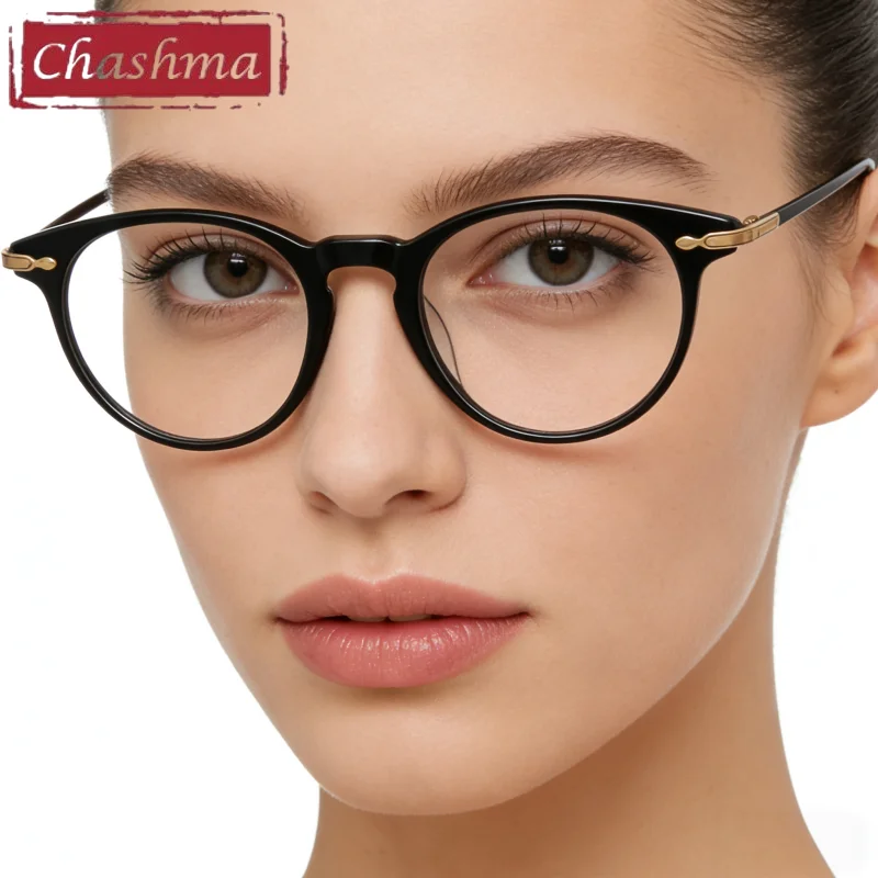 

Chashma Prescription Glasses Women Round Acetate Titanium Recipe Eyewear for Myopia Presbyopia Men Eyeglasses Frames Spectacles