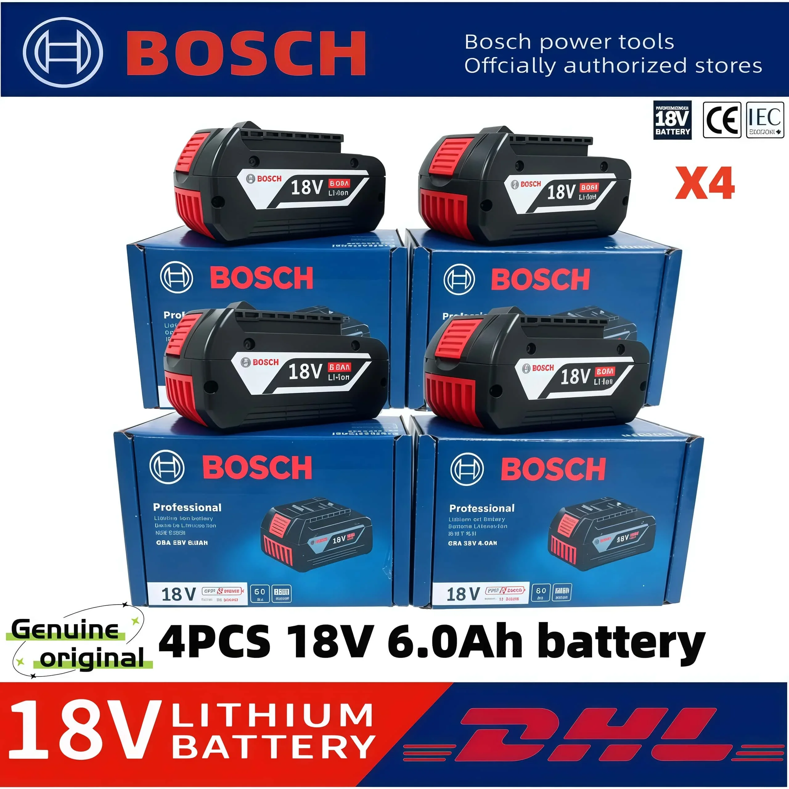 Original Bosch 18V 6.0Ah Battery 6000mAh Wireless Professional System Tool Backup Battery for BAT609 BAT618 GBA18V80