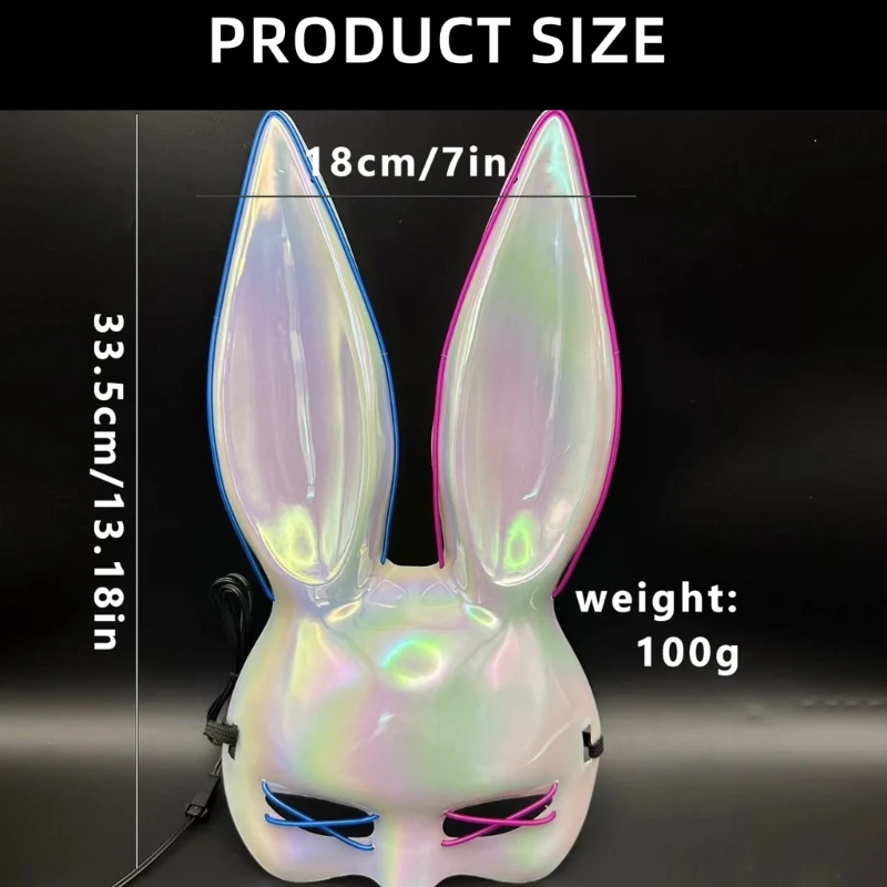 Masque lapin lumineux à LED 95AB pour femmes, accessoires Costume, masque lumineux d'halloween pour carnaval, fête à thème