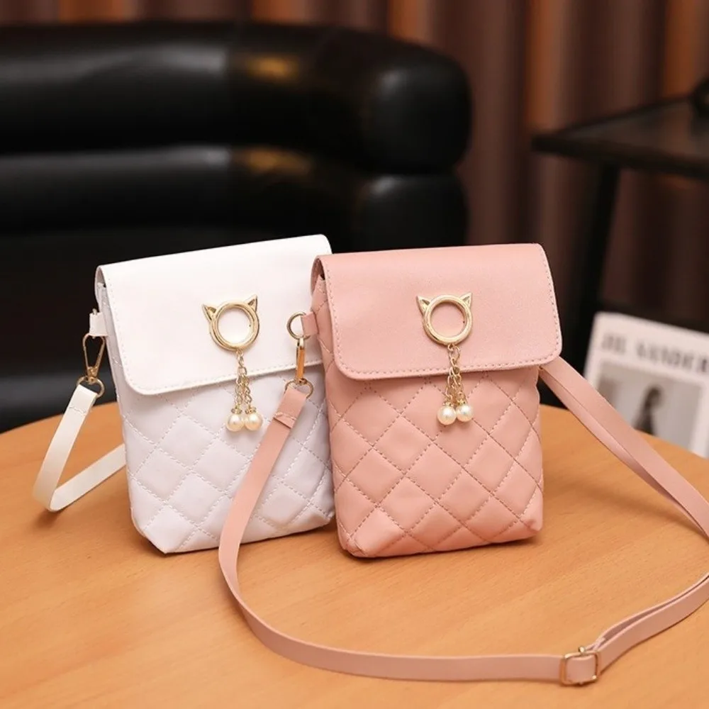 Trend Pearl Pendant Mobile Phone Bag Versatile Casual Crossbody Bag Adjustable Strap Shoulder Bag for Women