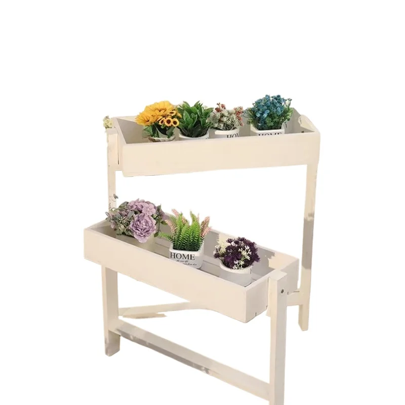

Indoor balcony flower rack multi-layer wood floor-to-ceiling outdoor anti-corrosive solid wood three-layer trapezoidal flower