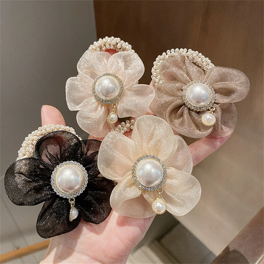 

4 Style Women Elegant Simulated Pearl Hair Ties Fashion White Color Elastic Beads Hair Bands Hair Accessories For Girls