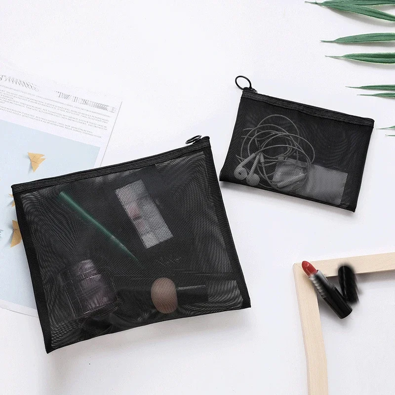 Black Transparent Mesh Cosmetic Bag Makeup Bag Bath Organizer Travel Toiletry Wash Make Up Bags Storage Pouch Beauty Kit Case