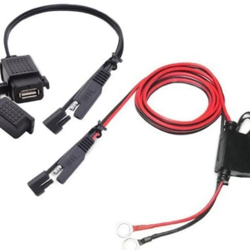 Adaptador de Cable de cargador MP4 para teléfono, SAE a USB, resistente al agua, 12V, fuente de alimentación con fusible en línea para motocicleta