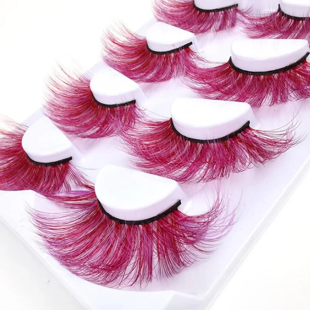 3D สีสัน Faux Mink ขนตาปลอมผสมสีชมพูสีฟ้าสีแดงสีขาว Fluffy Soft Cilias