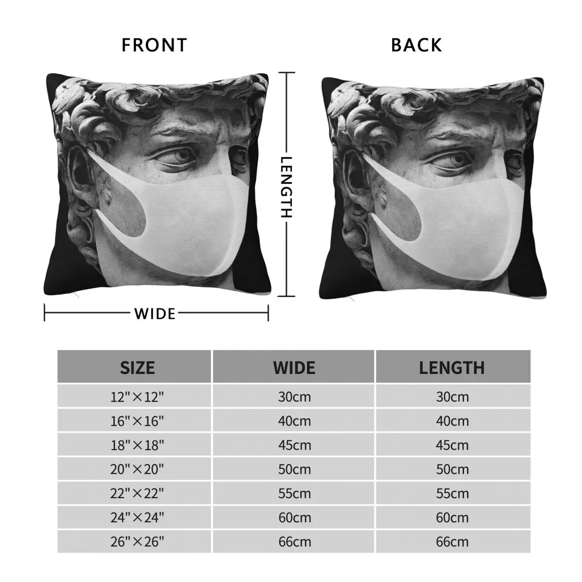 Michelangelo David Quarantine Square Pillowcase Polyester Linen Velvet Pattern Zip Decor Throw Pillow Case Room Cushion Cover