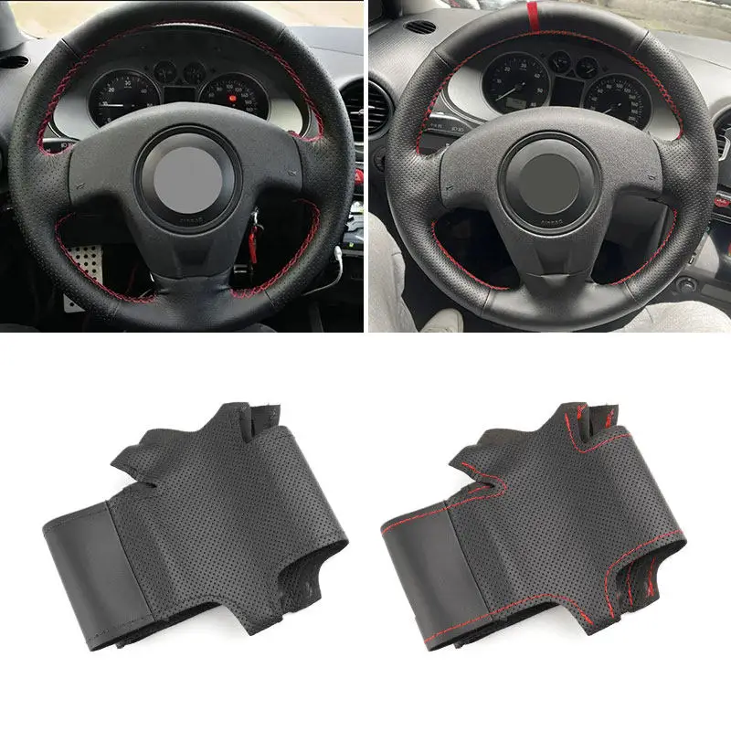 Car Inner Steering Wheel Cover Trim For Seat Ibiza 2004 2005 2006 Hand Sewing Black Microfiber Perforated Leather Braids