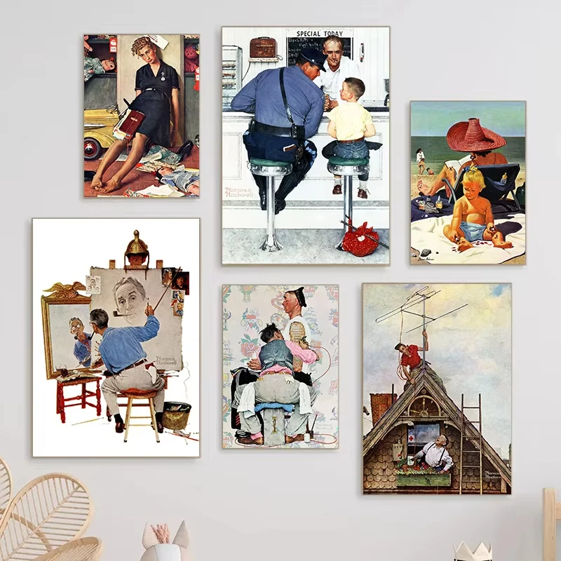 '90s Norman Rockwell Saturday Night Post Little Cowboy Artwork Retro Poster Canvas Paintings Wall Art Pictures Home Decor