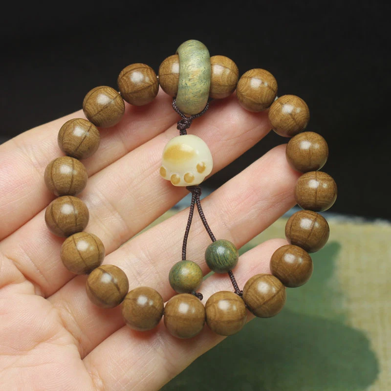 10mm six-grain wood old material bracelet with cat claw running beads, women's Buddhist prayer beads, decorative jewelry gift
