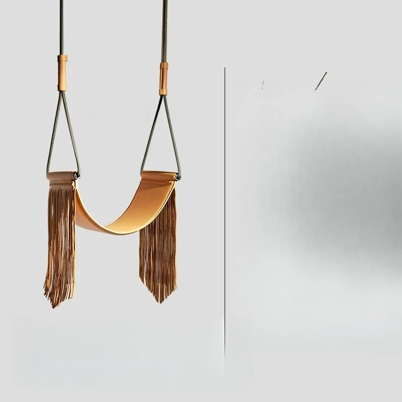 Fringed swing hanging leather cowhide hanging chair hanging basket