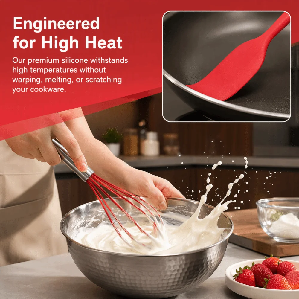 Silicone Kitchen Utensil Set Red Green Non-Stick Surface Baking Tool Set Heat Resistant Ergonomic Design Cooking Utensil Set
