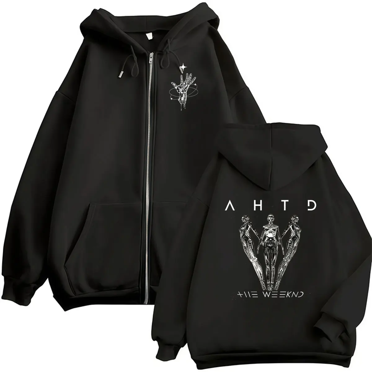 The Weeknd After Hours Til Dawn Tour 2026 Reißverschluss-Hoodie für Herren und Damen, Fleece, modisch, Retro, langärmelig, übergroße Mäntel, Sweatshirt – Detail 2