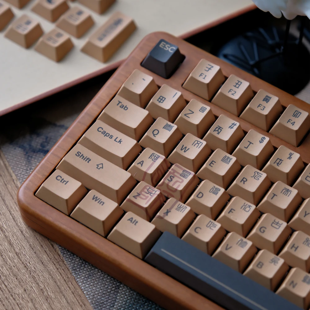 Taoïst Natuurlijk Hout Mechanische Keyboard Caps En Mousepad Chinese Stijl Volledige Set Originele Fabriek 140 Sleutels Houten Keycap Cadeau