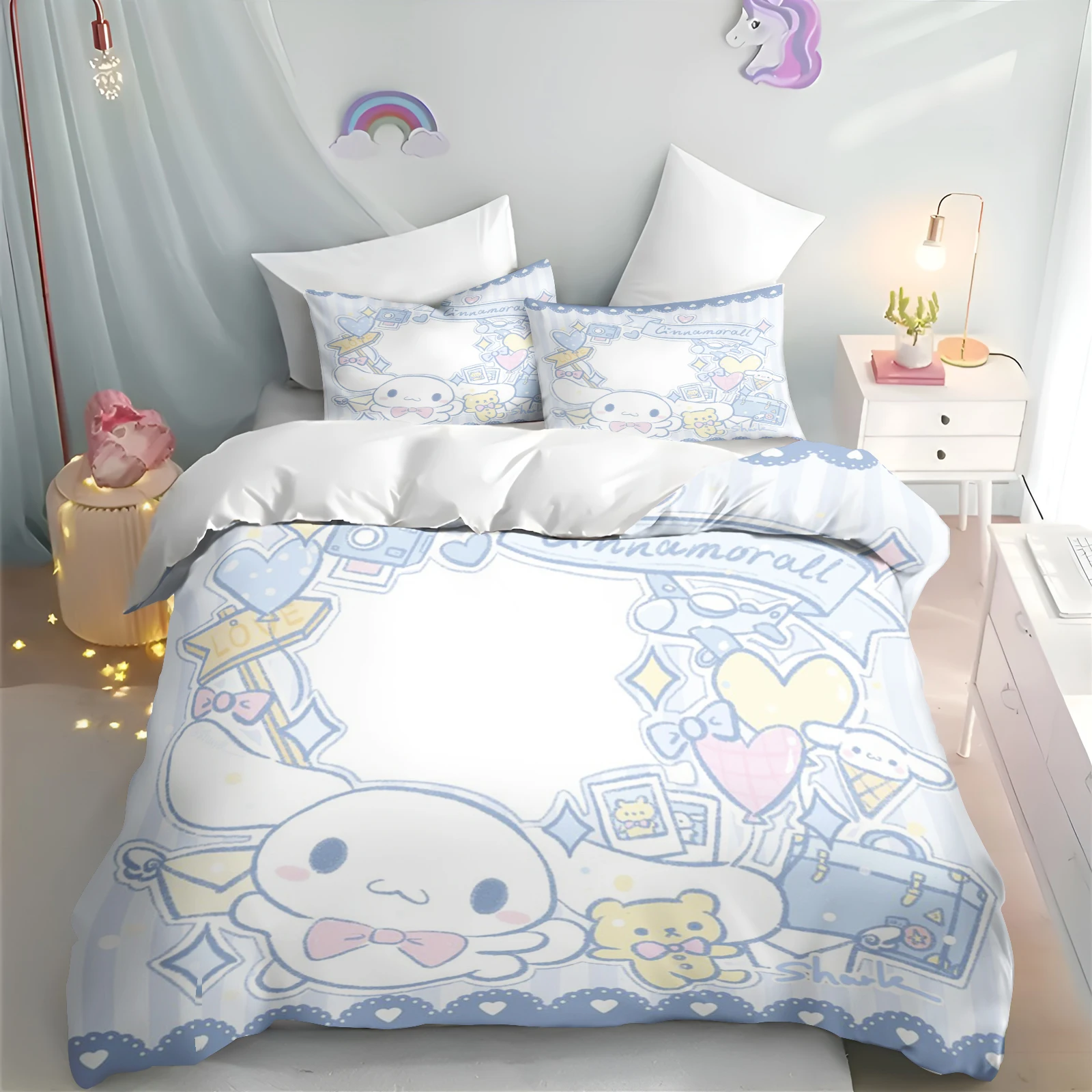 Cinnamoroll Duvet Cover Cartoon Hello Kitty Full Cute Children's Bedroom 100% Polyester Adult Gift 2/3pcs Bedding Set