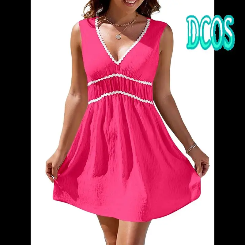 

DCOS-Spring/Summer New Comfortable Casual V Neck Sleeveless Waist Age Reducing Dress