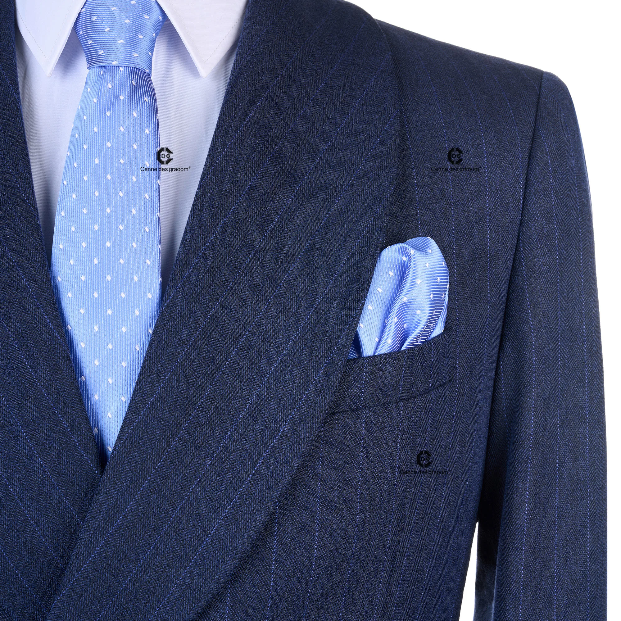 Immagine 3: Cenne Des Graoom 2025 Abiti da uomo doppiopetto a righe blu navy con tasca applicata su misura per riunioni da ufficio, matrimoni