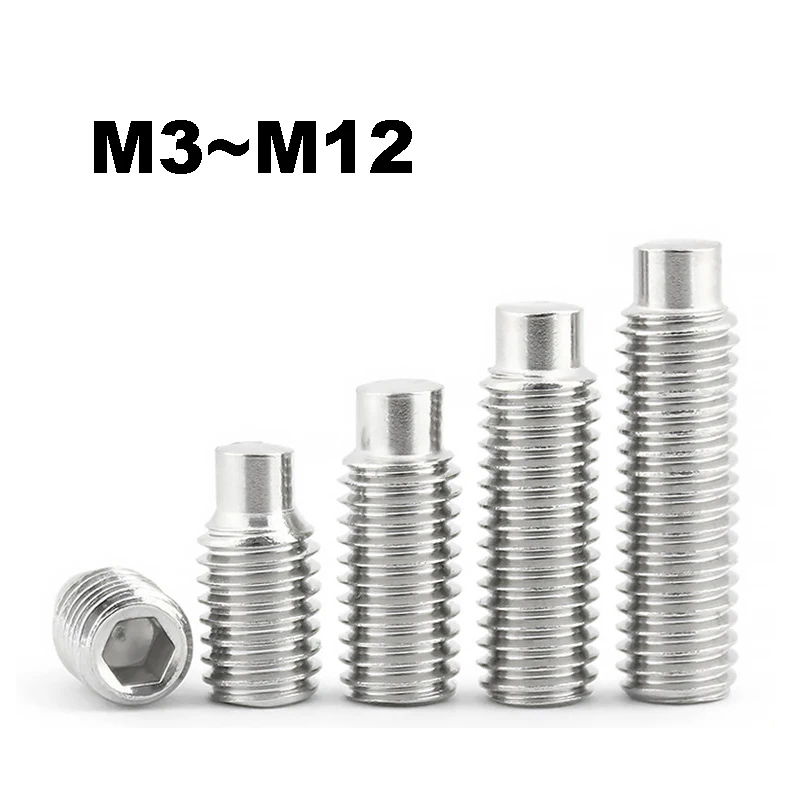 1~50Pcs 304 Stainless Steel Allen Grub Convex End Set Screw M3 M4 M5 M6 M8 M10 M12 Headless Hexagon Socket Set Screw