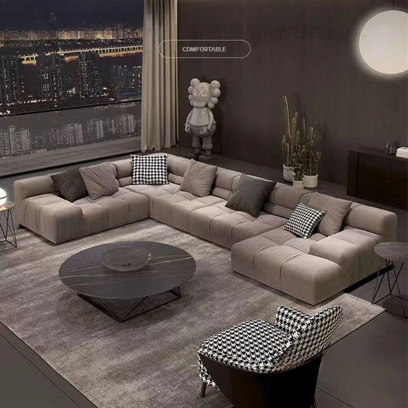 

Living room small apartment frosted fabric puff sofa tofu block technology fabric sofa
